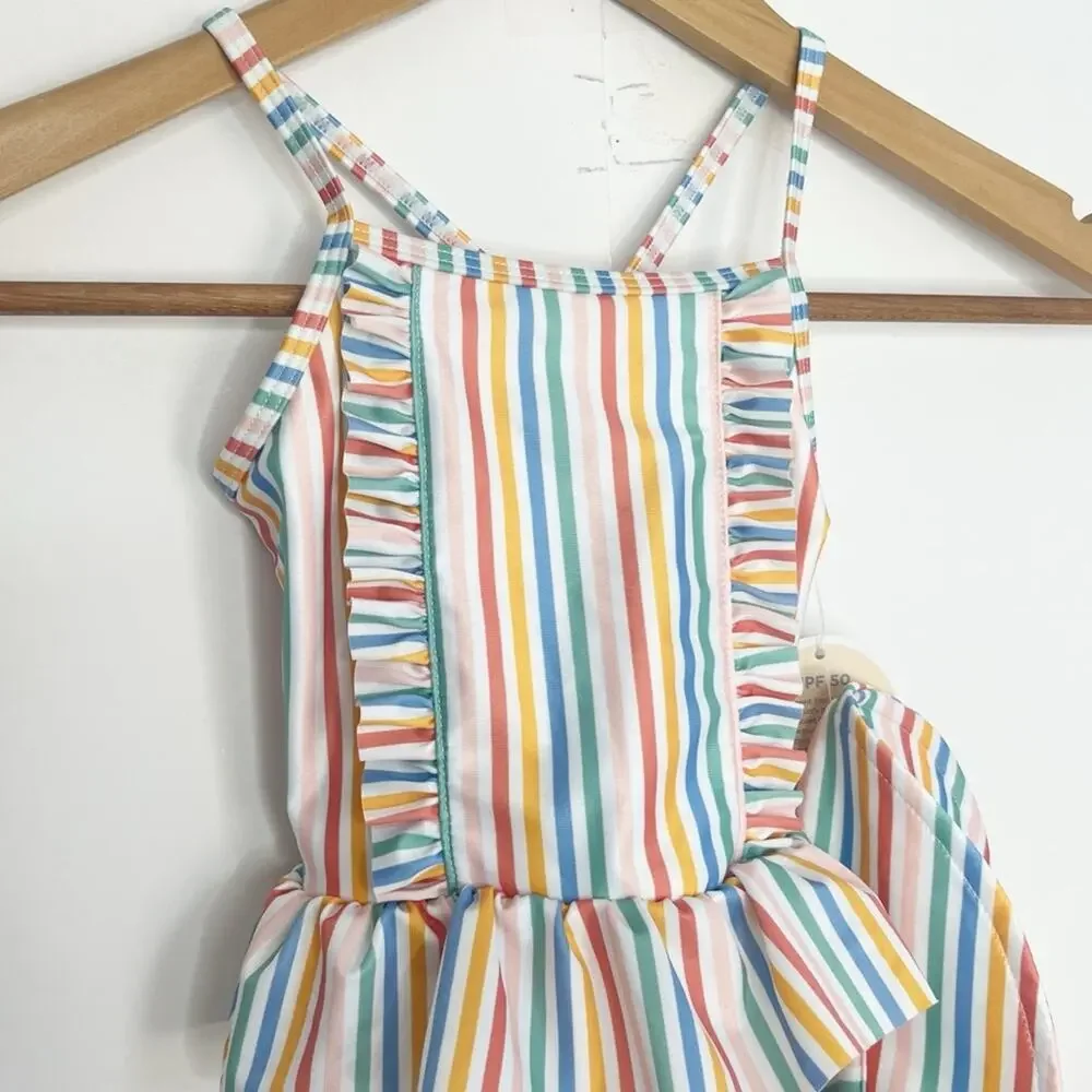 First Impression Girls One Piece Swimsuit and Hat Size 24 Months
